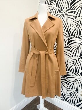 CAbi Camel Knit Belted Trench Coat
